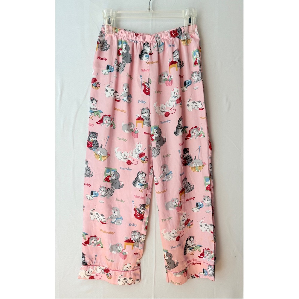 Nick & Nora Pajama Pants Girls Large 10/12 Pink Kitten Days of the Week Lounge🌸